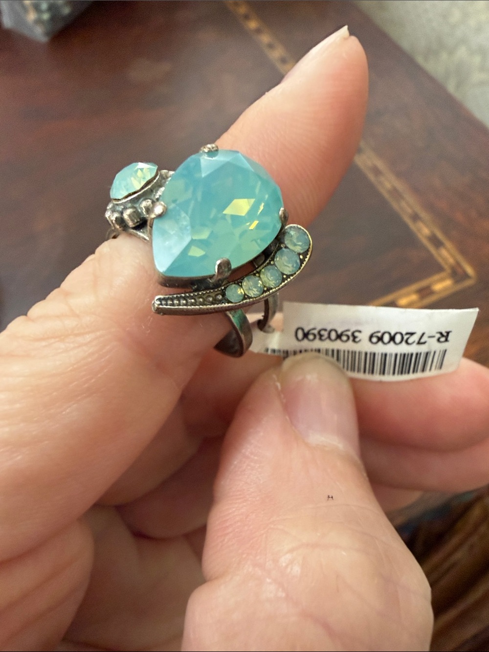 Mariana Teardrop Opalescent Blue Pacific Opal Statement Ring- FITS MOST - Picture 2 of 6